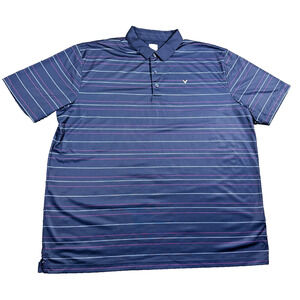 Callaway Men's XXL Dark Blue Opti-Dri Golf Shirt Pink White Stripes Short Sleeve
